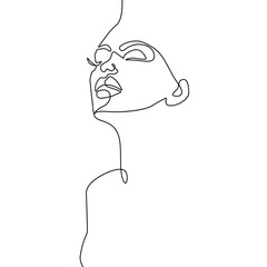 Woman Head One Line Vector Drawing. Style Template with Abstract Female Face. Woman Silhouette in Modern Minimalist Simple Linear Style for Beauty and Fashion Design