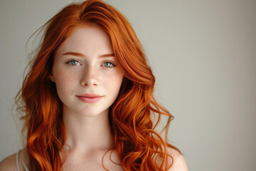 A young redhead woman with her vibrant, windswept red hair