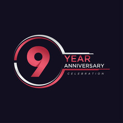 9 years anniversary golden pink color with circle ring isolated on black background for anniversary celebration event