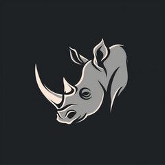 Rhino Head on Black Background minimalist logo design