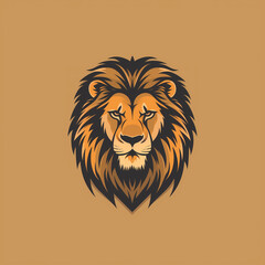 Lions Head Against a Brown Background, logo illustration