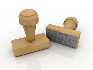 3d illustration Wooden round rubber stamper and stamp with text quality