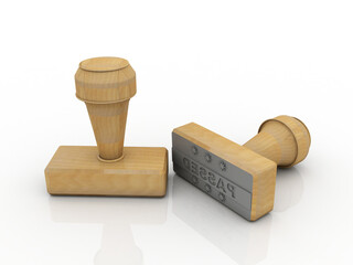 3d illustration Wooden round rubber stamper and stamp with text quality