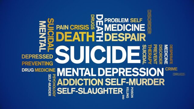 Suicide animated tag word cloud;text design animation kinetic typography seamless loop.