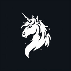 Majestic Unicorn With a Long Horn, minimalist logo illustration