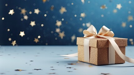 Gift box on a clean background in the style of the new year where there is space for text