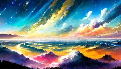 Foto op Canvas Starry skies, spectacular seas of clouds, views from above the clouds, and the horizon / 星空、壮大な雲海、雲の上から見た風景、地平線  © V