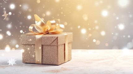 Gift box on a clean background in the style of the new year where there is space for text