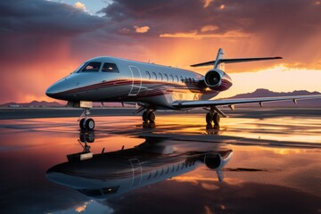 Private jet on a runway, ready for an exotic adventure, Generative AI