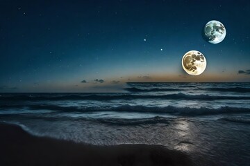 Naklejka na ściany i meble moon over the ocean