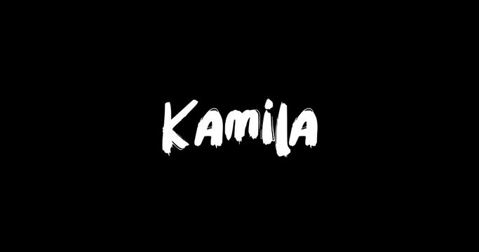 Kamila Women Name in Grunge Dissolve Transition Effect of Animated Bold Text Typography on Black Background 