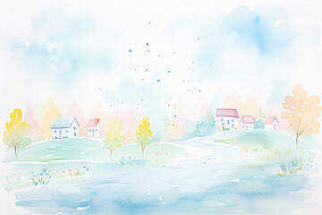 Blurry watercolor wonders Creating a pastel dreamscape , cartoon drawing, water color style