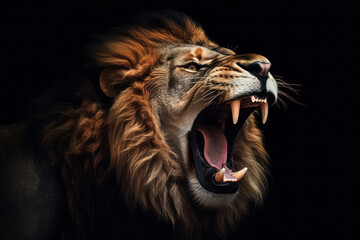 Roaring lion on black background.