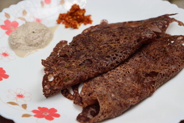 Ragi Dose or dosa, made with finger millet, South Indian breakfast