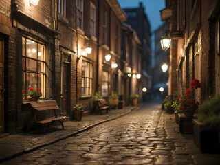 Fototapeta na wymiar A vintage alley using Tilt-Shift in the night road scene photograph