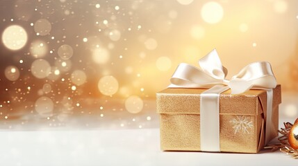Gift box on a clean background in the style of the new year where there is space for text