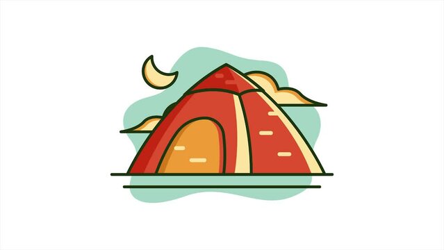 outdoor tent icon animation design. night camp motion graphic design