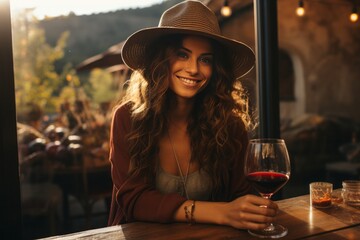 Traveler savoring a private wine tasting in the vineyards of Tuscany, Generative AI
