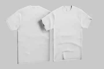 Fotobehang front and back view blank casual cotton textile t shirt apparel street wear clothes realistic mockup template isolated © Regi Munandar