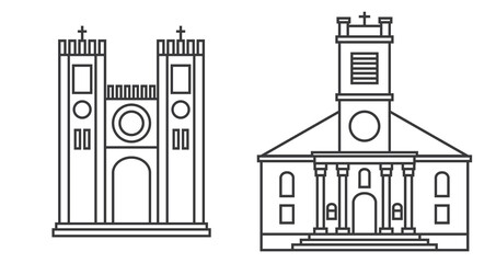 Cathedral building outline icon. Sign at linear style. Christian church.
