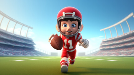 cartoon american football player in action on field