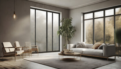 Contemporary empty home interior, wall mockup, 3d render. Generative AI.