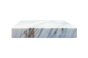 Empty white stone square shape. Perspective of sheet floor stone rough marble for interior display show products isolated on cut out PNG or transparent background. Realistic clipart template pattern.	