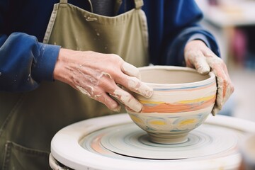 ceramic artist painting a clay bowl