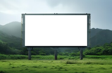 White Blank Billboard Board on a lawn with green grass. generative AI