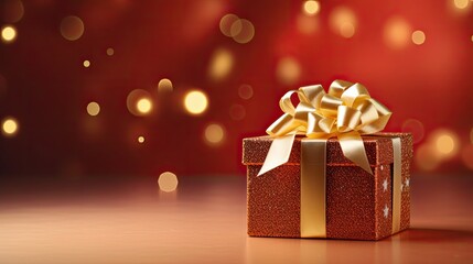 Obraz premium Gift box on a clean background in the style of the new year where there is space for text