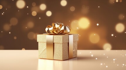 Gift box on a clean background in the style of the new year where there is space for text