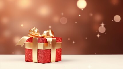 Gift box on a clean background in the style of the new year where there is space for text
