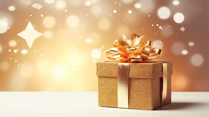 Gift box on a clean background in the style of the new year where there is space for text