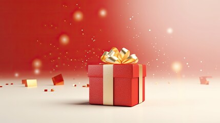 Gift box on a clean background in the style of the new year where there is space for text