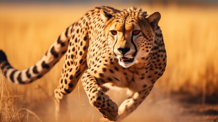 male cheetah Strong wild animals running on the savannah.