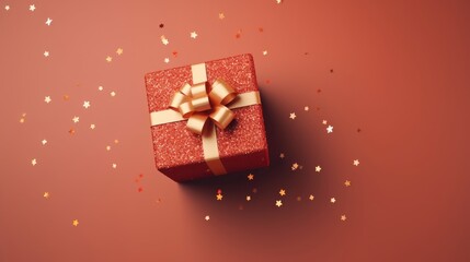 Obraz premium Gift box on a clean background in the style of the new year where there is space for text