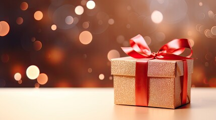 Gift box on a clean background in the style of the new year where there is space for text