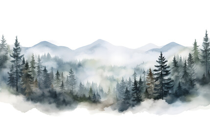 A painting of a mountain landscape with a forest in the background,,
watercolor forest, trees, nature, sky