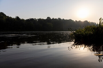 The river during the dawn in autumn , the waves on the river