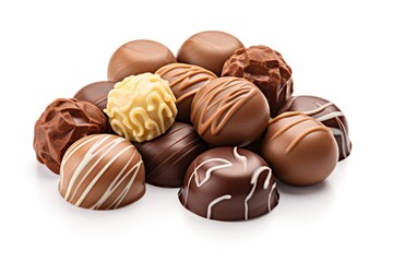 Gourmet Selection of Milk Chocolate Pralines, on isolated white background, Generative AI