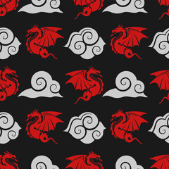 Traditional Chinese Dragon seamless pattern. Vector illustration