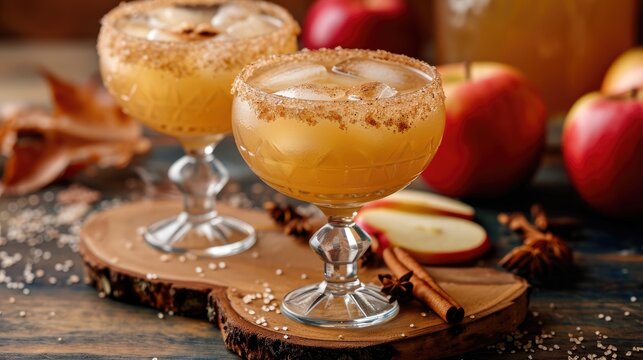 Creative fall cocktail idea Apple cider margarita with brown sugar and spices, Ai Generated.