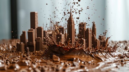 Embark on a sweet adventure through a chocolate cityscape, where cocoa dreams become reality, Ai Generated.