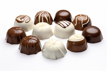 Obraz premium Gourmet Selection of Milk Chocolate Pralines, on isolated white background, Generative AI