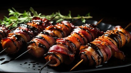 Bacon-wrapped dates blend sweet and savory for a delectable treat, Ai Generated. - obrazy, fototapety, plakaty