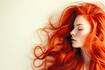 Fototapeta na wymiar A stunning young woman with flowing waves of red hair
