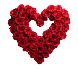 Red roses arranged in a heart shape. Valentine's Day, proposal concept. Top view. Transparent background. PNG. Generative AI