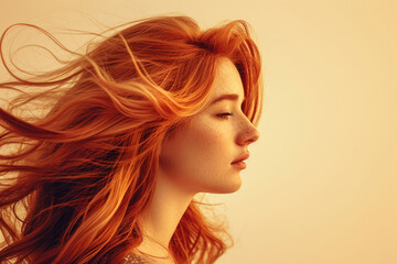 Fototapeta na wymiar A stunning young woman with flowing waves of red hair