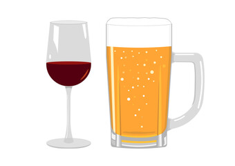 ワインと生ビールを飲む