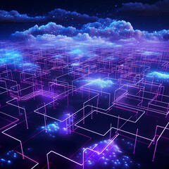 Obraz na płótnie Canvas Digital Dreamscape: Neon Visions of Cloud Infinity